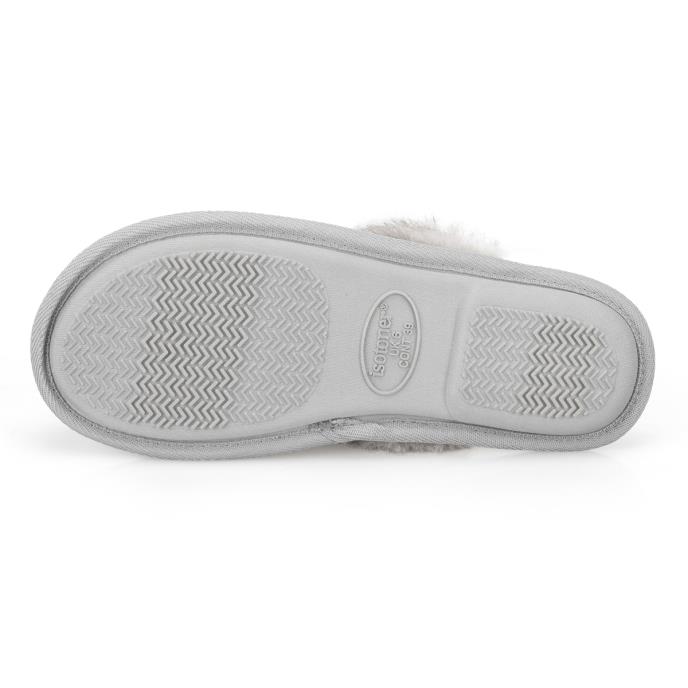 Isotoner® Ladies Brushed Marl Mule Slippers With Fur Cuff Grey  Extra Image 5